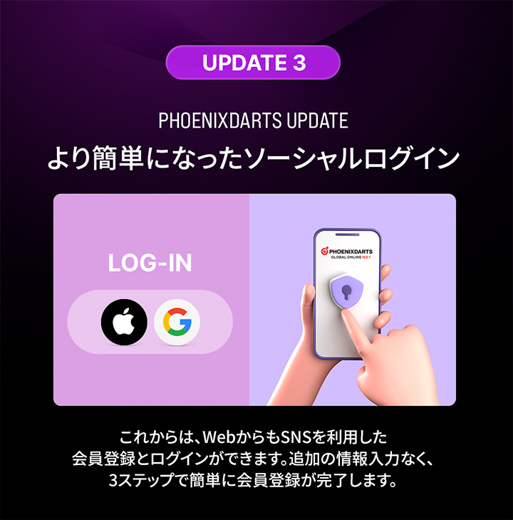 PHOENIXDARTS会員登録アップデート